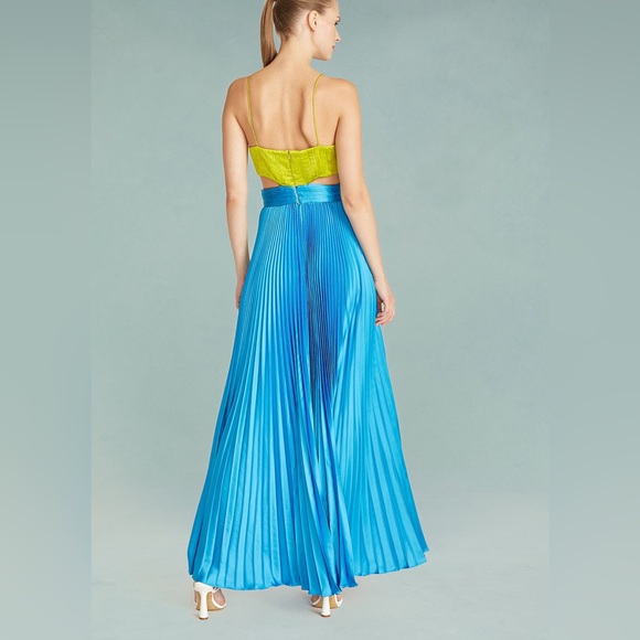 Amur Blue and Lime‎ Green Pleated Maxi Dress Elodie Gown - Picture 3 of 14